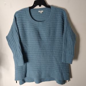 Garnet Hill Blue Lambswool Angora Soft SideZip Pullover Sweater Size Large